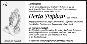 Traueranzeige von Herta Stephan von Südthüringer Presse