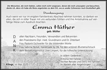 Traueranzeige von Emma Hüther von Südthüringer Presse