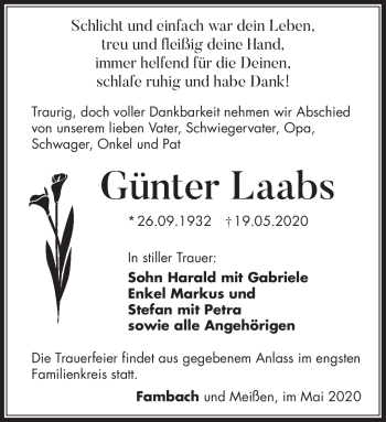 Traueranzeige von Günter Laabs von Südthüringer Presse