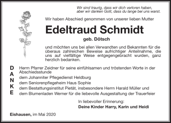 Traueranzeige von Edeltraud Schmidt von Südthüringer Presse
