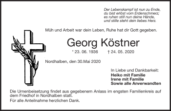 Traueranzeige von Georg Köstner von Neue Presse Coburg