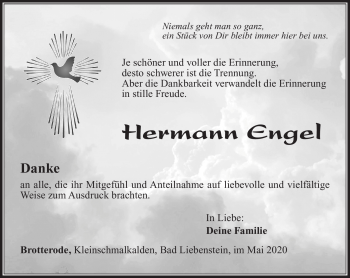 Traueranzeige von Hermann Engel von Südthüringer Presse