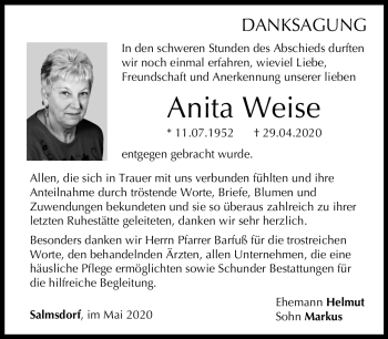 Traueranzeige von Anita Weise von Neue Presse Coburg