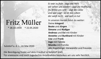 Traueranzeige von Fritz Müller von Südthüringer Presse