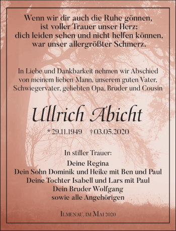 Traueranzeige von Ullrich Abicht von Südthüringer Presse