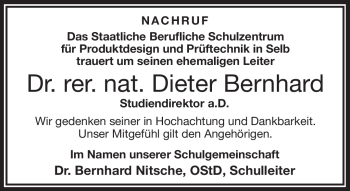 Traueranzeige von Dieter Bernhard von Frankenpost