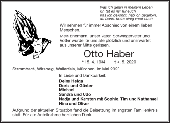 Traueranzeige von Otto Haber von Frankenpost