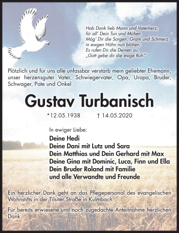 Traueranzeige von Gustav Turbanisch von Frankenpost