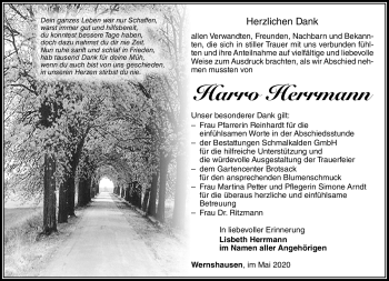 Traueranzeige von Harro Hermann von Südthüringer Presse