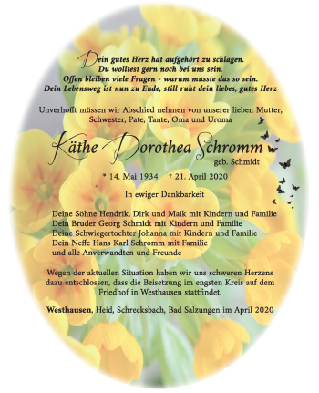 Traueranzeige von Käthe Dorothea Schromm von Südthüringer Presse