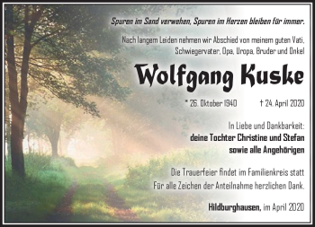 Traueranzeige von Wolfgang Kuske von Südthüringer Presse