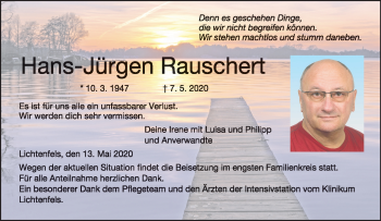 Traueranzeige von Hans-Jürgen Rauschert von Neue Presse Coburg