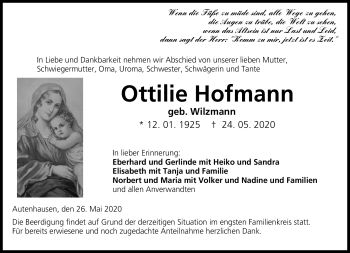 Traueranzeige von Ottilie Hofmann von Neue Presse Coburg