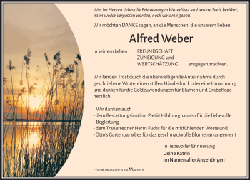 Traueranzeige von Alfred Weber von Südthüringer Presse
