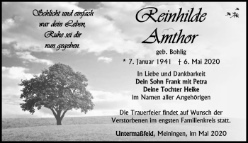 Traueranzeige von Reinhilde Amthor von Südthüringer Presse