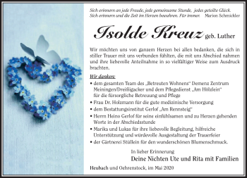 Traueranzeige von Ilsolde Kreuz von Südthüringer Presse