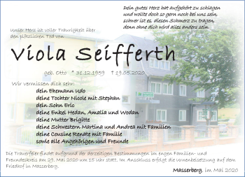 Traueranzeige von Viola Seifferth von Südthüringer Presse