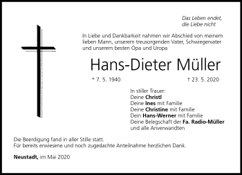 Traueranzeige von Hans-Dieter Müller von Neue Presse Coburg