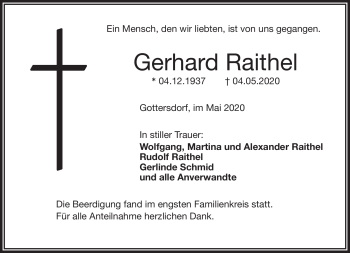 Traueranzeige von Gerhard Raithel von Frankenpost