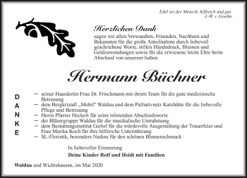 Traueranzeige von Hermann Büchner von Südthüringer Presse