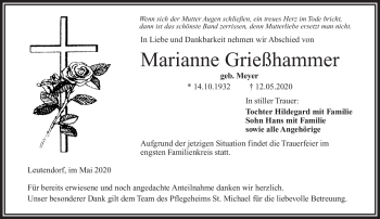 Traueranzeige von Marianne Grießhammer von Frankenpost