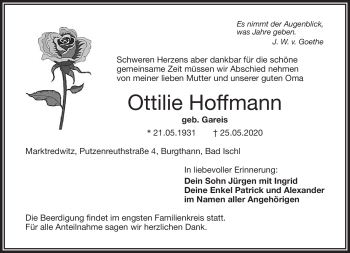 Traueranzeige von Ottilie Hoffmann von Frankenpost