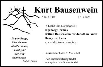 Traueranzeige von Kurt Bausenwein von Neue Presse Coburg