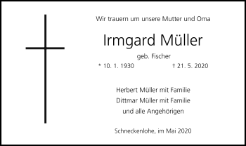 Traueranzeige von Irmgard Müller von Neue Presse Coburg