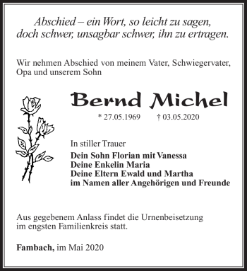 Traueranzeige von Bernd Michel von Südthüringer Presse