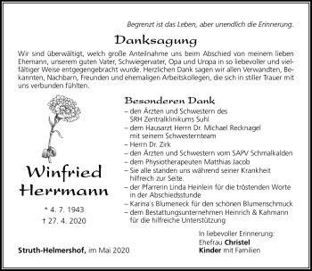 Traueranzeige von Winfried Herrmann von Südthüringer Presse