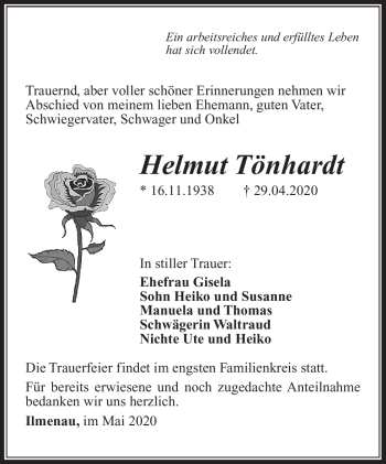 Traueranzeige von Helmut Tönhardt von Südthüringer Presse