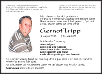 Traueranzeige von Gernot Tripp von Südthüringer Presse