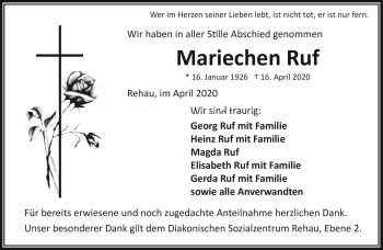 Traueranzeige von Babette Marie Ruf von Frankenpost