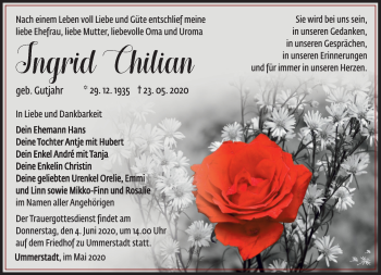 Traueranzeige von Ingrid Chilian von Südthüringer Presse