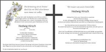 Traueranzeige von Hedwig Hirsch von Frankenpost