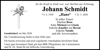 Traueranzeige von Johann Schmidt von Neue Presse Coburg