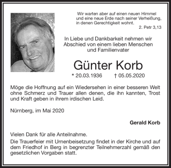 Traueranzeige von Günter Korb von Frankenpost