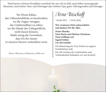 Traueranzeige von Arno Bischoff von Südthüringer Presse