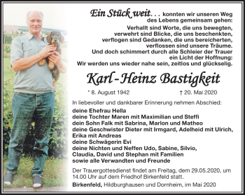 Traueranzeige von Karl-Heinz Bastigkeit von Südthüringer Presse