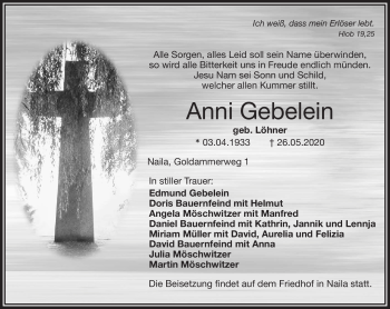 Traueranzeige von Anni Gebelein von Frankenpost
