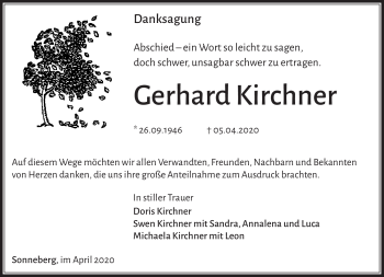 Traueranzeige von Gerhard Kirchner von Südthüringer Presse
