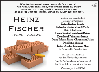 Traueranzeige von Heinz Fischer von Südthüringer Presse