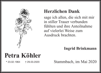 Traueranzeige von Petra Köhler von Frankenpost