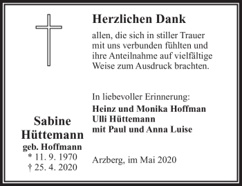 Traueranzeige von Sabine Hüttemann von Frankenpost