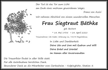 Traueranzeige von Siegtraut Bäthke von Frankenpost