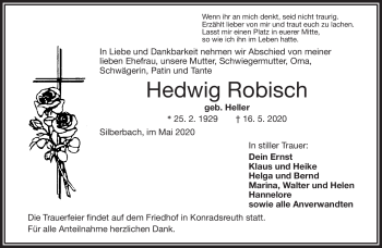 Traueranzeige von Hedwig Robisch von Frankenpost