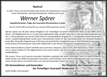 Traueranzeige von Werner Spörer von Frankenpost