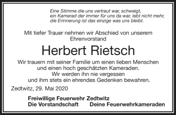 Traueranzeige von Herbert Rietsch von Frankenpost