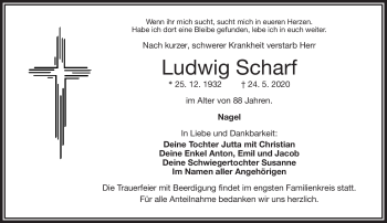 Traueranzeige von Ludwig Scharf von Frankenpost