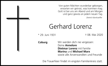 Traueranzeige von Gerhard Lorenz von Neue Presse Coburg